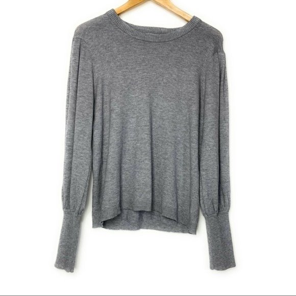 Magaschoni Grey Knit Balloon Puff Sleeve Pullover Sweater - Picture 1 of 5